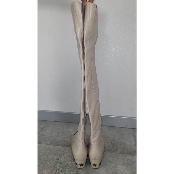 Chanel Beige Leather Paris Dallas Metal Cap Toe Thigh High Boots/Bootie Sz. 40 - Picture 8 of 16